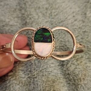 Taxco Silver Bracelet with Green and White Opal Accents